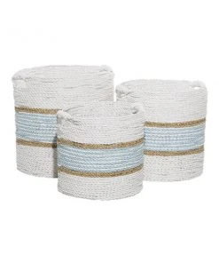 GRAYSON LANE Set of 3 16 In., 14 In., 13 In. Coastal Storage Basket White
