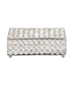 GRAYSON LANE 3 In. x 8 In. Glam Jewelry Box Silver Crystal