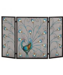 GRAYSON LANE 32 In. x 48 In. Eclectic Fireplace Screen Black Metal