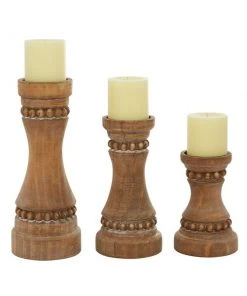 Grayson Lane 1 Candle Brown Wood Pillar Candle Holder - Set of 3