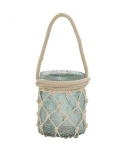 Grayson Lane 1 Candle Glass Lantern Coastal Candle Holder - Aquamarine