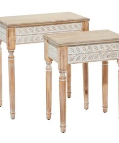 Grayson Lane 2-Piece Light Brown Fir Wood Accent Table Set