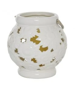 Grayson Lane 1 Candle White Ceramic Lantern Contemporary Candle Holder