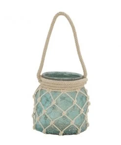 Grayson Lane 1 Candle Glass Lantern Coastal Candle Holder (Aquamarine)