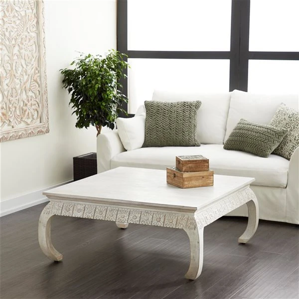 Grayson Lane 18-in x 44-in Vintage Coffee Table - White Mango Wood 2 Grayson Lane 18-in x 44-in Vintage Coffee Table - White Mango Wood - Image 2