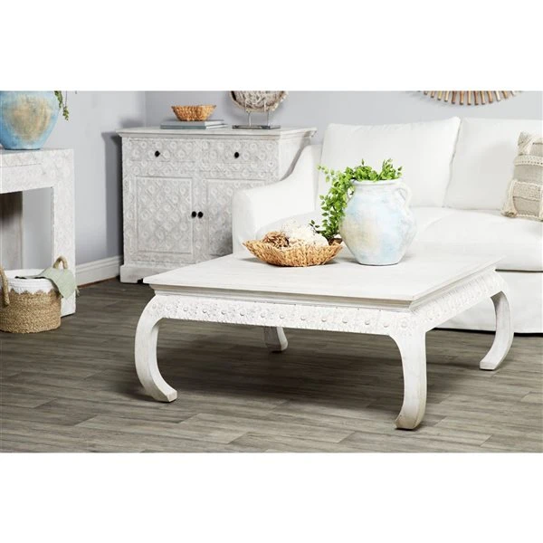 Grayson Lane 18-in x 44-in Vintage Coffee Table - White Mango Wood 3 Grayson Lane 18-in x 44-in Vintage Coffee Table - White Mango Wood - Image 3