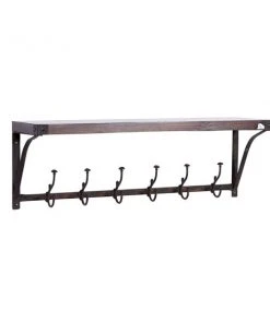Grayson Lane 39-in x 13-in Brown Industrial Wood Wall Hook Rack with Shelf