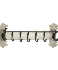Grayson Lane 33-in x 13-in White Vintage Iron Wall Hook Rack