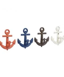 Grayson Lane Coastal Orange/Blue/Black/White Iron Decorative Anchor Screw Wall Hooks - Set of 4