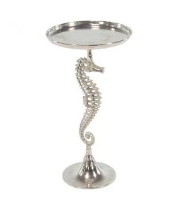 Grayson LaneĀ 29-in xĀ 16-in Silver Aluminum Coastal Round End Table with Seahorse Sculpture