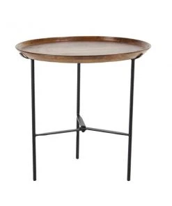 Grayson Lane 19-in x 10-in Brown Mango Wood Traditional Round End Table with Iron Base